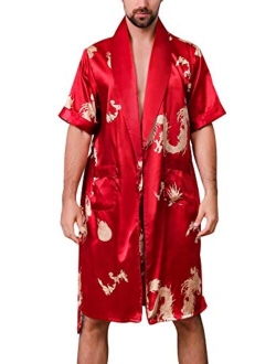 Aieoe Men's Satin Robe with Shorts Silk Bath Robe Luxurious Kimono Nightgown Pajamas Bathrobes