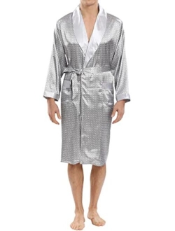 Aieoe Men's Satin Robe with Shorts Silk Bath Robe Luxurious Kimono Nightgown Pajamas Bathrobes