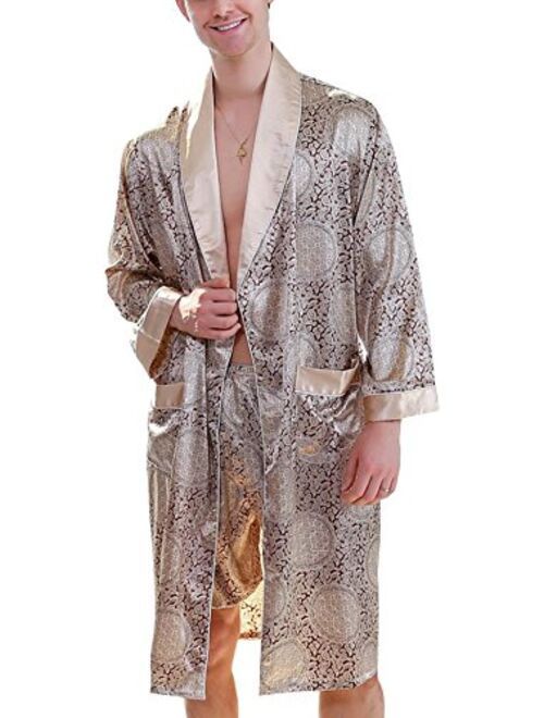 Aieoe Men's Satin Robe with Shorts Silk Bath Robe Luxurious Kimono Nightgown Pajamas Bathrobes