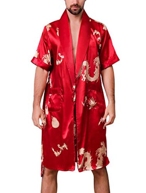 Aieoe Men's Satin Robe with Shorts Silk Bath Robe Luxurious Kimono Nightgown Pajamas Bathrobes