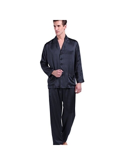 Men's Silk Long Pajamas Set for Men 2pc Sleepwear Soft Luxury 22 Momme Real Mulberry Silk