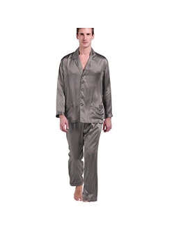 Men's Silk Long Pajamas Set for Men 2pc Sleepwear Soft Luxury 22 Momme Real Mulberry Silk