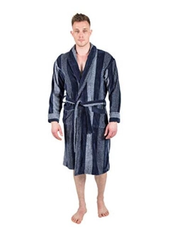 Honi Kimono Cotton Mens Robe Soft Plush Fleece Shawl Collar Bath Robe for Men