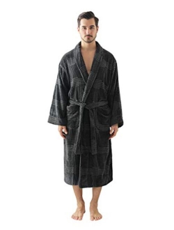 Honi Kimono Cotton Mens Robe Soft Plush Fleece Shawl Collar Bath Robe for Men