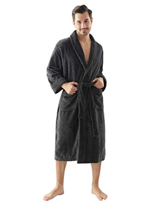 Honi Kimono Cotton Mens Robe Soft Plush Fleece Shawl Collar Bath Robe for Men