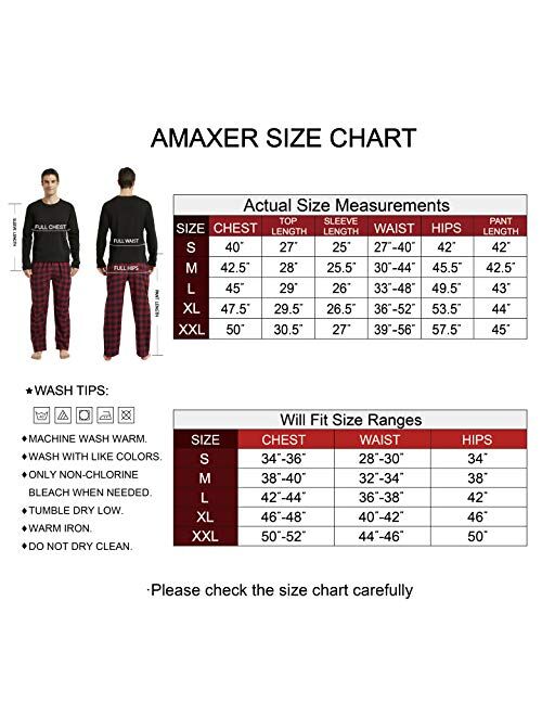 Amaxer Men's 100% Cotton Pajama Set Flannel Plaid Pants Crew Neck Top Long Sleeves Pjs Elastic High Waist Sleepwear