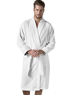 Turkish Cotton Terry Men's Bathrobe - Hooded, Kimono Cotton Terry Cloth Robe - Long Textured, Rice Weave Trim Bathrobe