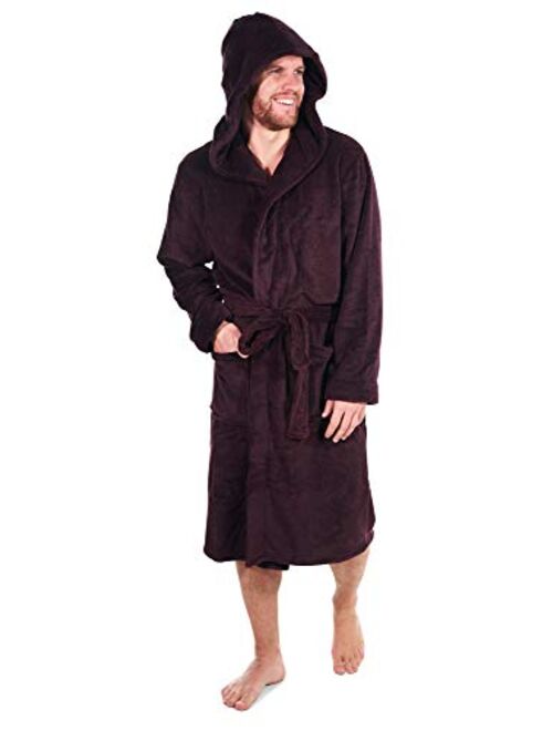 John Christian Men's Hooded Fleece Robe, Two-tone Wine Red Marl Fabric