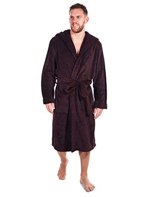 John Christian Men's Hooded Fleece Robe, Two-tone Wine Red Marl Fabric