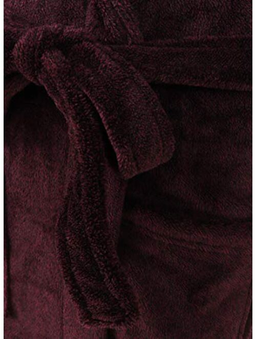 John Christian Men's Hooded Fleece Robe, Two-tone Wine Red Marl Fabric