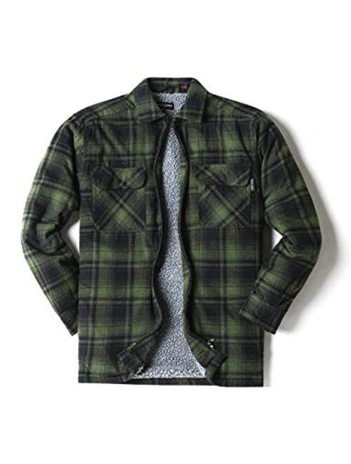 Piero Lusso Men's Big and Tall Marshall Flannel Sherpa Lined Zipper Shirt Jacket