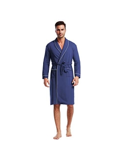 Ham&Sam Men's Robe Knit Bamboo Cotton Long Bathrobe Spa Sleepwear Soft Shawl Collar Kimono Robe Big and Tall