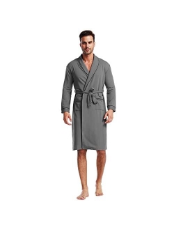 Ham&Sam Men's Robe Knit Bamboo Cotton Long Bathrobe Spa Sleepwear Soft Shawl Collar Kimono Robe Big and Tall