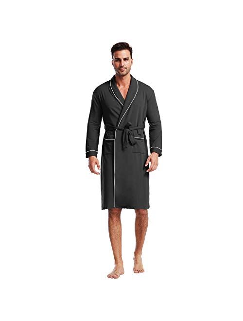 Ham&Sam Men's Robe Knit Bamboo Cotton Long Bathrobe Spa Sleepwear Soft Shawl Collar Kimono Robe Big and Tall