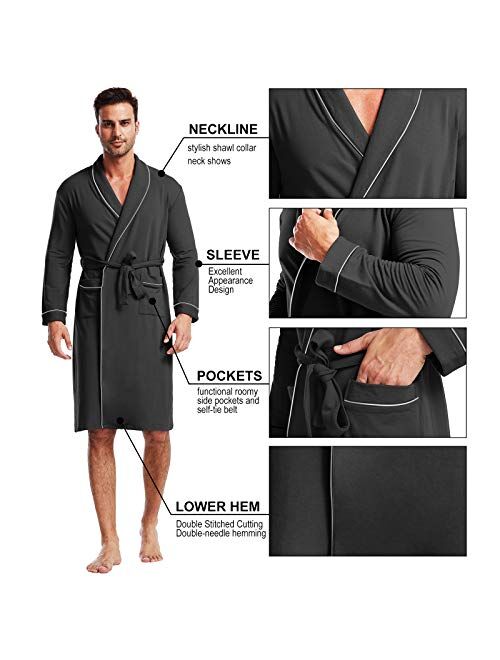 Ham&Sam Men's Robe Knit Bamboo Cotton Long Bathrobe Spa Sleepwear Soft Shawl Collar Kimono Robe Big and Tall