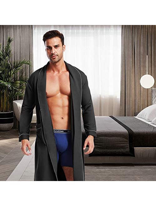 Ham&Sam Men's Robe Knit Bamboo Cotton Long Bathrobe Spa Sleepwear Soft Shawl Collar Kimono Robe Big and Tall