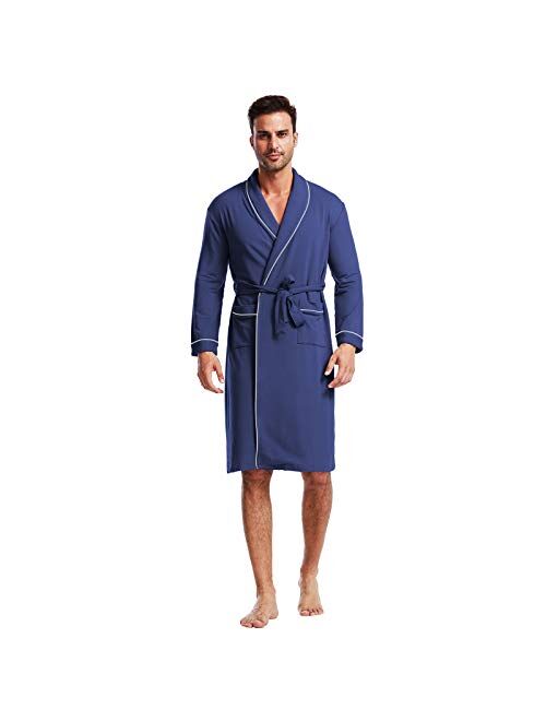 Ham&Sam Men's Robe Knit Bamboo Cotton Long Bathrobe Spa Sleepwear Soft Shawl Collar Kimono Robe Big and Tall