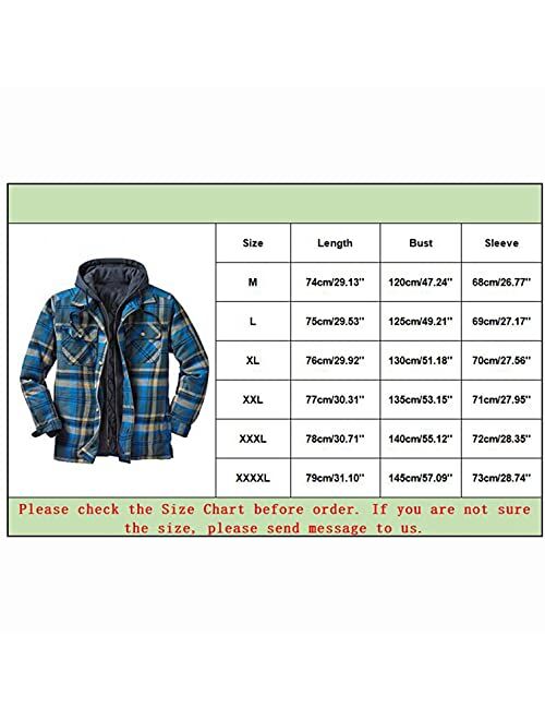 F_gotal Mens Warm Hooded Flannel Shirt Padded Jackets Zip Up Heavyweight Thermal Lined Button Down Jackets Mens Hoodies Outwear Coats