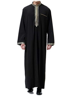 Qianliniuinc Islamic Mens Clothing Kaftan Maxi-Muslim Male Shirt Long Sleeve Abaya Dubai Cotton