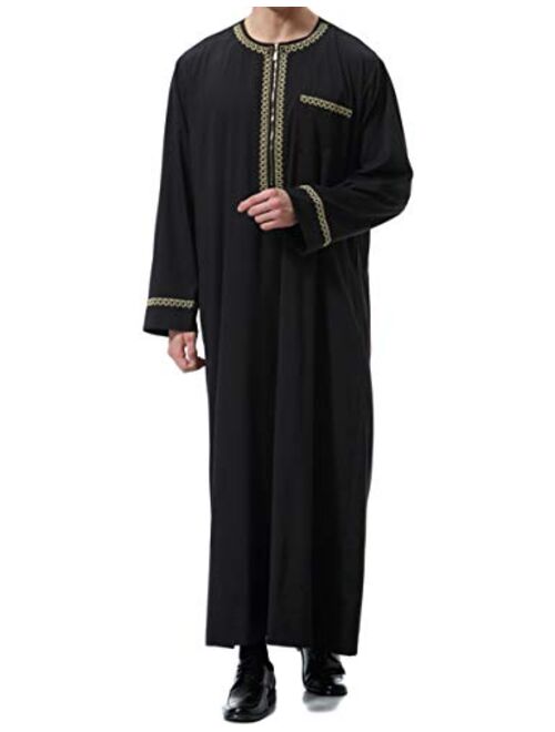 Qianliniuinc Islamic Mens Clothing Kaftan Maxi-Muslim Male Shirt Long Sleeve Abaya Dubai Cotton