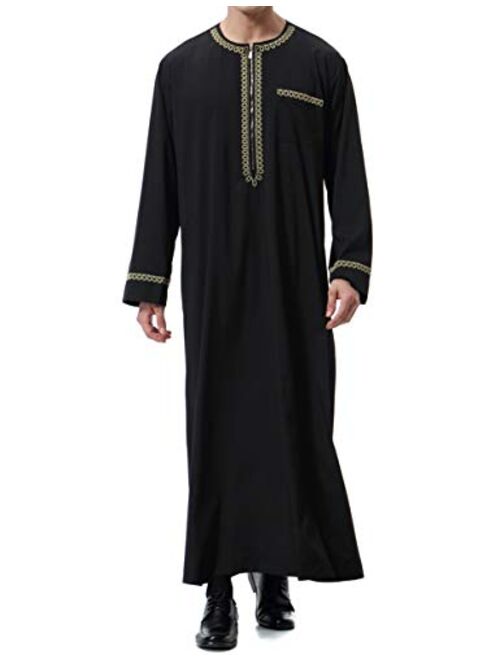 Qianliniuinc Islamic Mens Clothing Kaftan Maxi-Muslim Male Shirt Long Sleeve Abaya Dubai Cotton