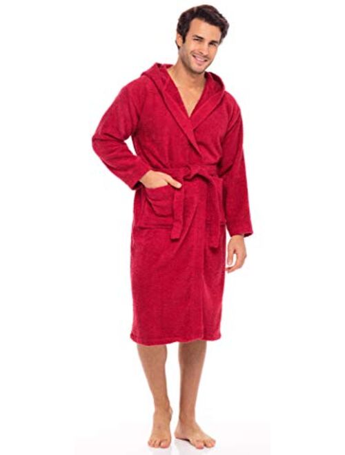 Skylinewears Men Hooded Bathrobe for Men 100% Cotton Terry Bathrobes with Hood Towel Spa Robe