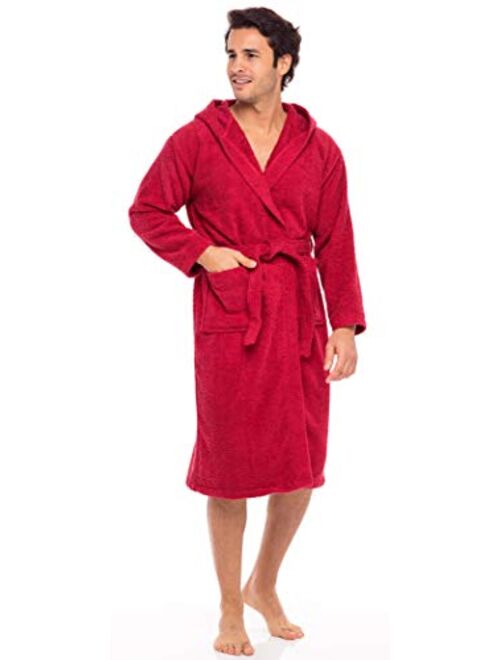 Skylinewears Men Hooded Bathrobe for Men 100% Cotton Terry Bathrobes with Hood Towel Spa Robe