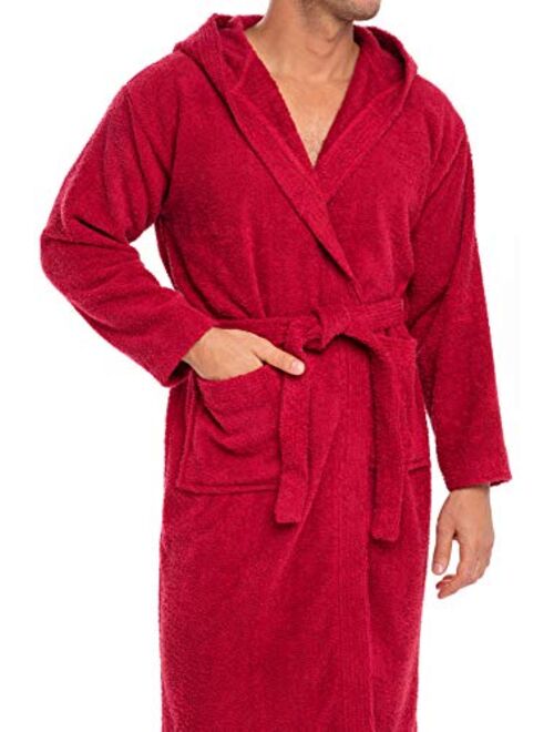 Skylinewears Men Hooded Bathrobe for Men 100% Cotton Terry Bathrobes with Hood Towel Spa Robe