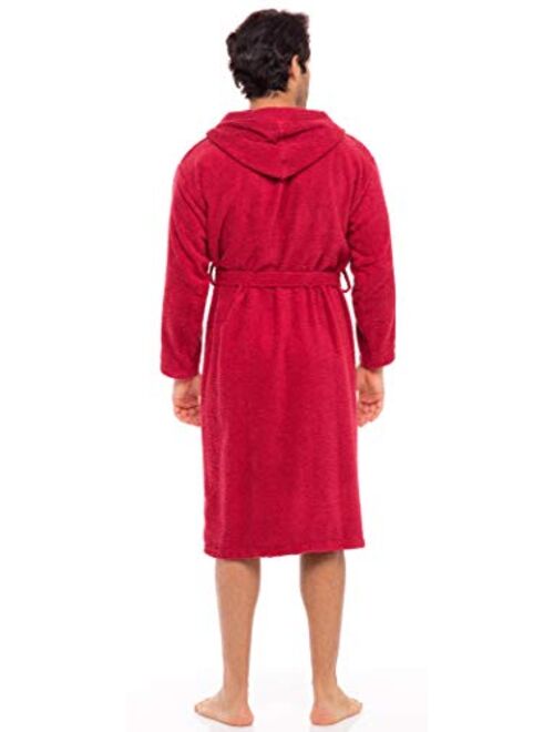 Skylinewears Men Hooded Bathrobe for Men 100% Cotton Terry Bathrobes with Hood Towel Spa Robe