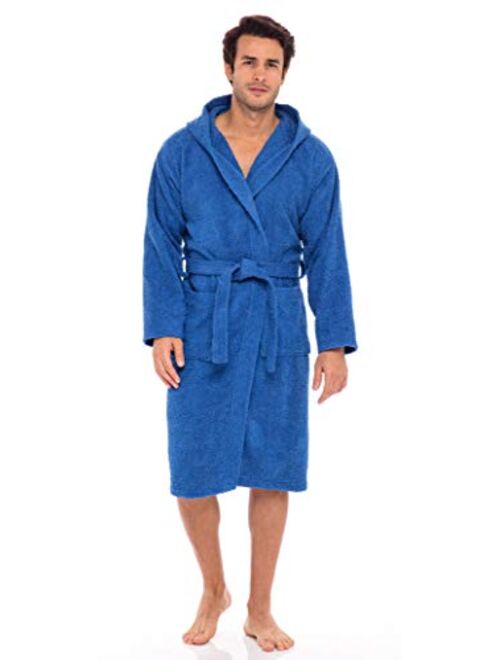 Skylinewears Men Hooded Bathrobe for Men 100% Cotton Terry Bathrobes with Hood Towel Spa Robe