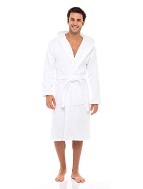 Skylinewears Men Hooded Bathrobe for Men 100% Cotton Terry Bathrobes with Hood Towel Spa Robe