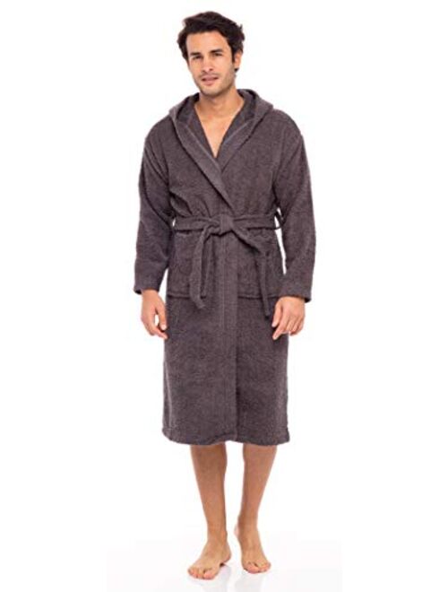 Skylinewears Men Hooded Bathrobe for Men 100% Cotton Terry Bathrobes with Hood Towel Spa Robe