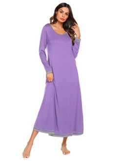 Nightgown Women Long Sleeve Sleepwear Full Lenth Long Nightshirt Soft Loungewear S-XXL