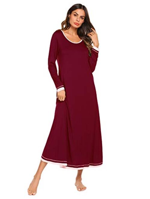 Ekouaer Nightgown Women Long Sleeve Sleepwear Full Lenth Long Nightshirt Soft Loungewear S-XXL