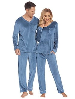 Couples Matching Pajamas Sets Velvet PJs Set for Men and Women Velour Long Sleeve Sleepwear S-XXL