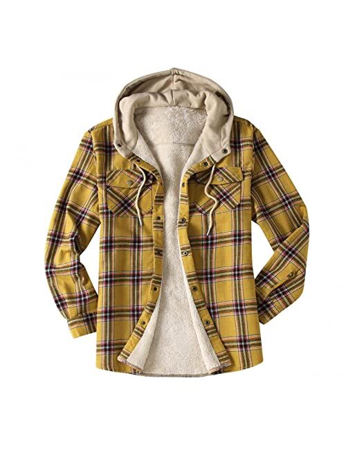 Generic Men's Camp Night Berber Lined Hooded Flannel Shirt Jacket Button Down Poplin Padded Hoodies Thermal Sherpa Plaid Jackets