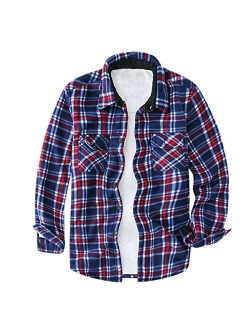 Qwentmtnty Men's Warm Sherpa Fleece Lined Plaid Flannel Shirt Jacket Thermal Thick Casual Button Up Long Sleeve Shirts with Pockets