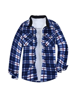 Qwentmtnty Men's Warm Sherpa Fleece Lined Plaid Flannel Shirt Jacket Thermal Thick Casual Button Up Long Sleeve Shirts with Pockets