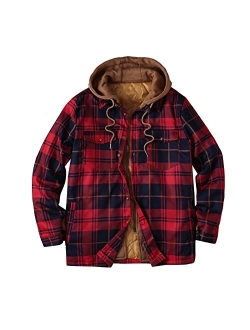 Qvkarw Men's Hooded Quilted Lined Flannel Shirt Jacket Plaid Lapel Pocket Zip Up Winter Warm Fleece Button Up Jackets Coat