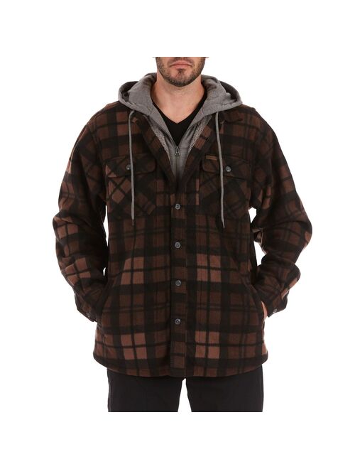 Men's Smith's Workwear Plaid Sherpa-Lined Microfleece Hooded Shirt Jacket