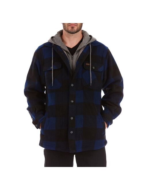 Men's Smith's Workwear Plaid Sherpa-Lined Microfleece Hooded Shirt Jacket