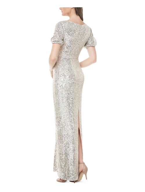 JS Collections Embellished Split-Sleeve Gown