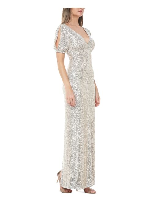 JS Collections Embellished Split-Sleeve Gown