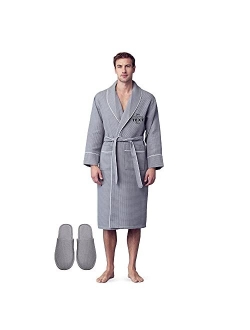 LOTUS LINEN SPA Cotton Bath Robe for Men - Luxury Soft Waffle Robe Men