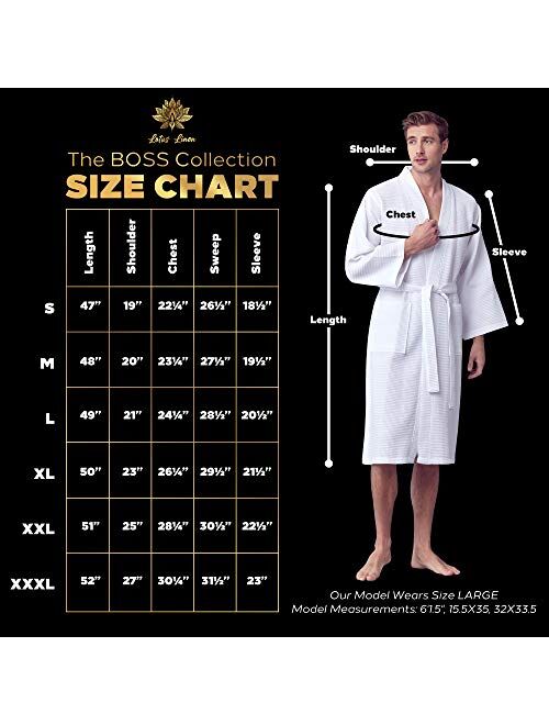 LOTUS LINEN SPA Cotton Bath Robe for Men - Luxury Soft Waffle Robe Men