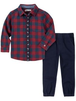 Little Boys Check Shirt and Twill Joggers, 2 Piece Set
