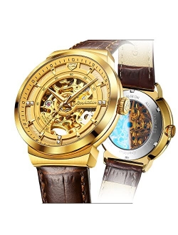 Automatic Men Watch Skeleton Mechanical Self Winding Business Luxury Leather Strap Luminous Waterproof Wrist Watch