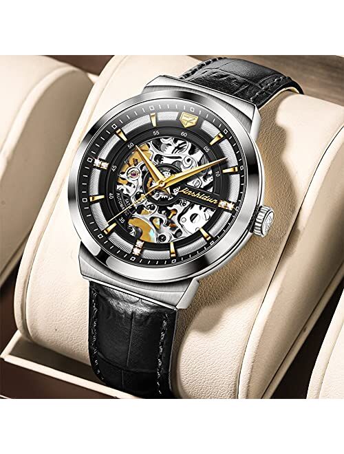 OLEVS Automatic Men Watch Skeleton Mechanical Self Winding Business Luxury Leather Strap Luminous Waterproof Wrist Watch