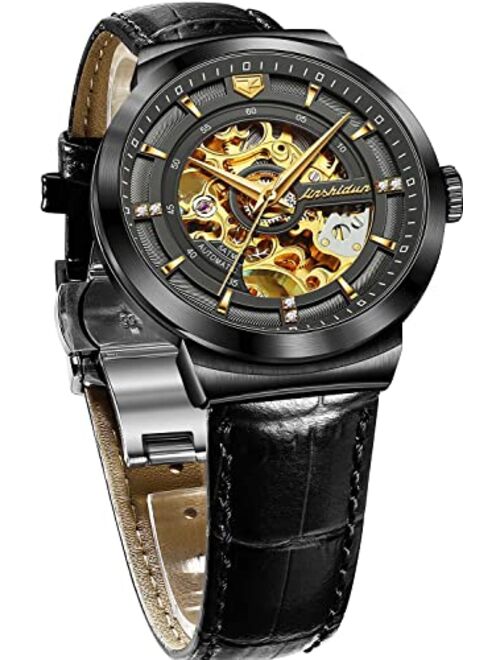 OLEVS Automatic Men Watch Skeleton Mechanical Self Winding Business Luxury Leather Strap Luminous Waterproof Wrist Watch