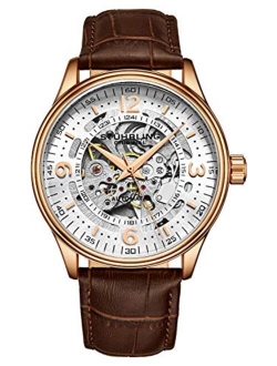 Men's Automatic Skeleton Dress Watch Genuine Leather Band with self Winding Mechanical Movement